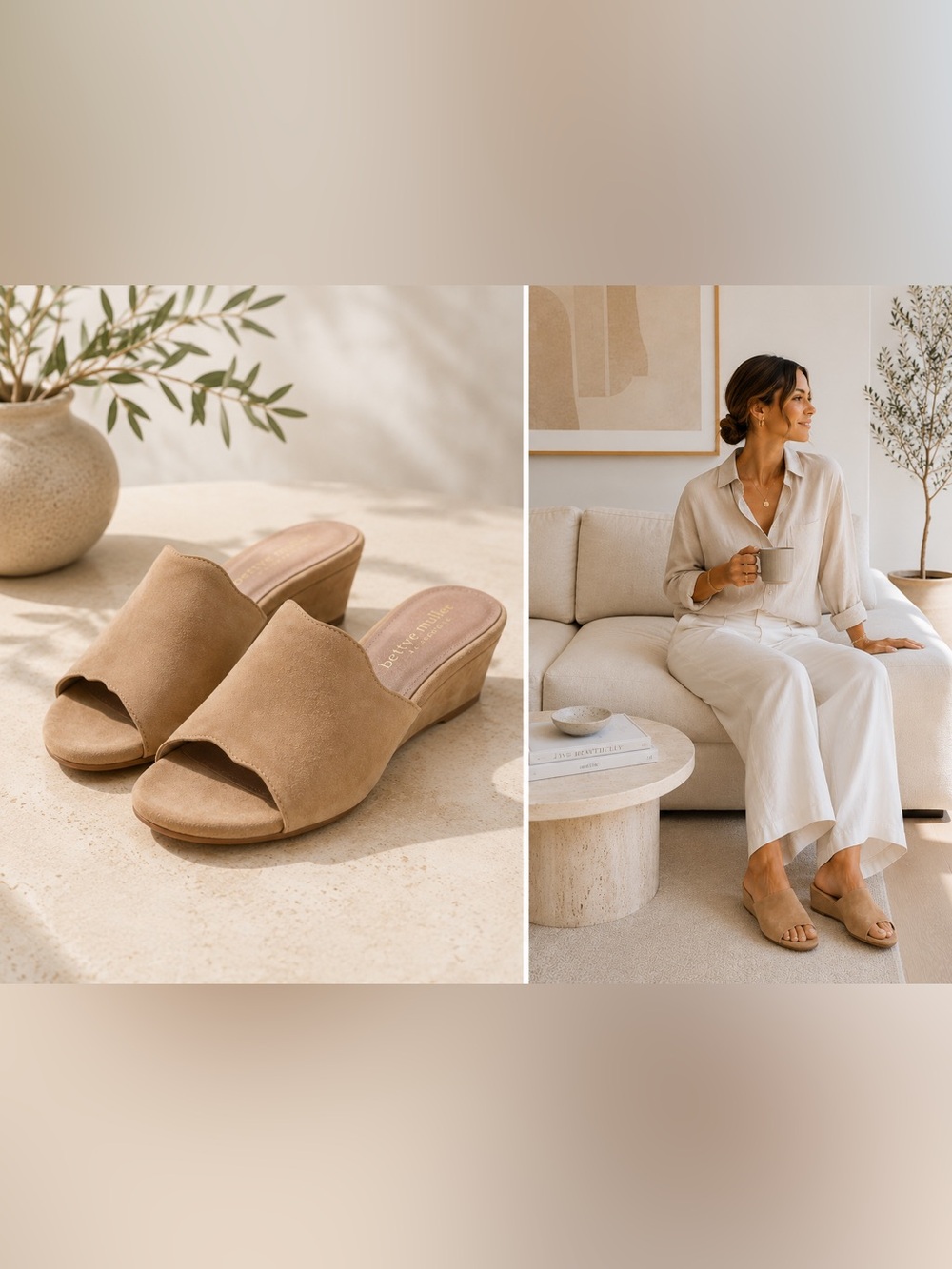 Bettye Muller Concept Seema Tan Suede Low Wedge Slide Sandals 7.5 NWOB